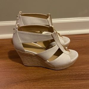 4” Cream Michael Kors Zip Up Wedges Size 8